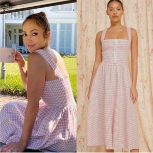 Reformation Tagliatelle Blush Check Gingham Midi Dress Size 6